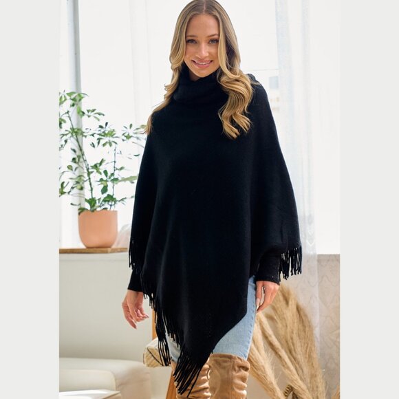 ON BLUE Black Light Weight Cowl Neck Poncho - Picture 8 of 16